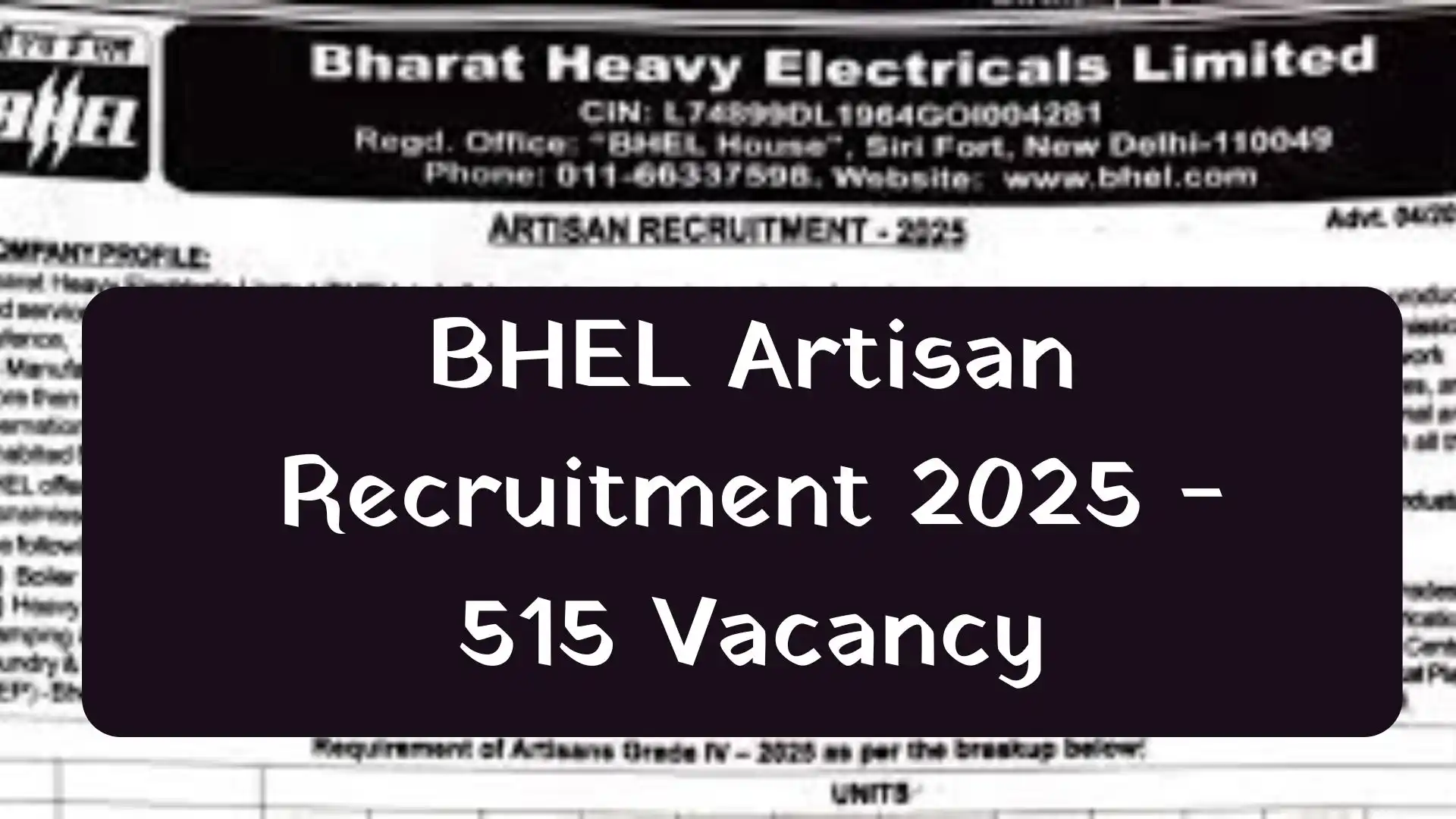 BHEL Artisan Recruitment 2025: Apply Online, 515 पदों पर भर्ती निकली